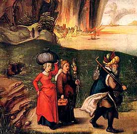 Loth et ses filles fuyant Sodome - Albrecht D&uuml;rer - d&eacute;tail 